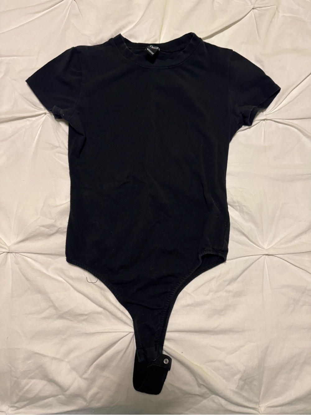 Womens Black Short-Sleeve One-Piece Bodysuit Sz S